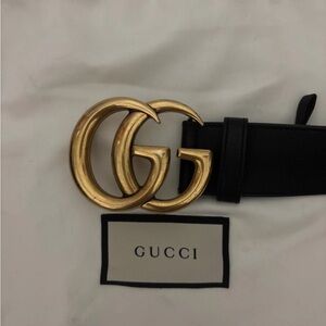 Gucci Black Leather Belt with Gold Double G Buckle